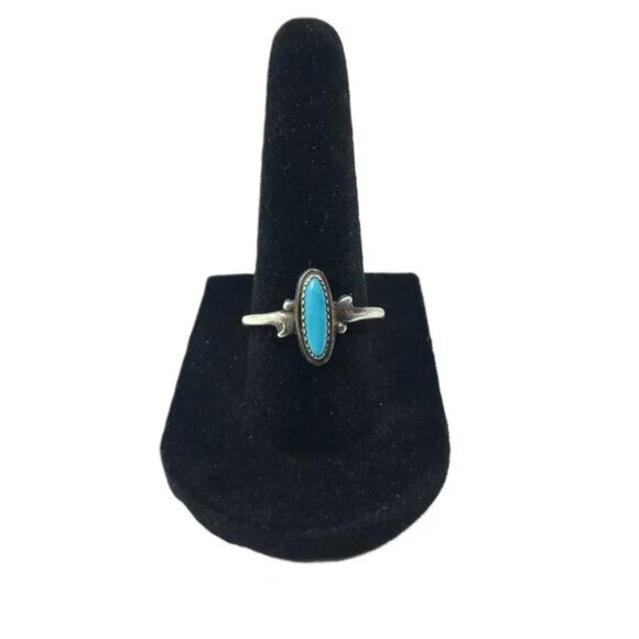 Vintage Navajo Turquoise Ring Sterling Silver Size 8 - Picture 1 of 8